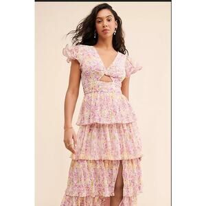 ASTR the Label Emporia Floral Pleated Tiered Maxi Dress Multicolor 1X